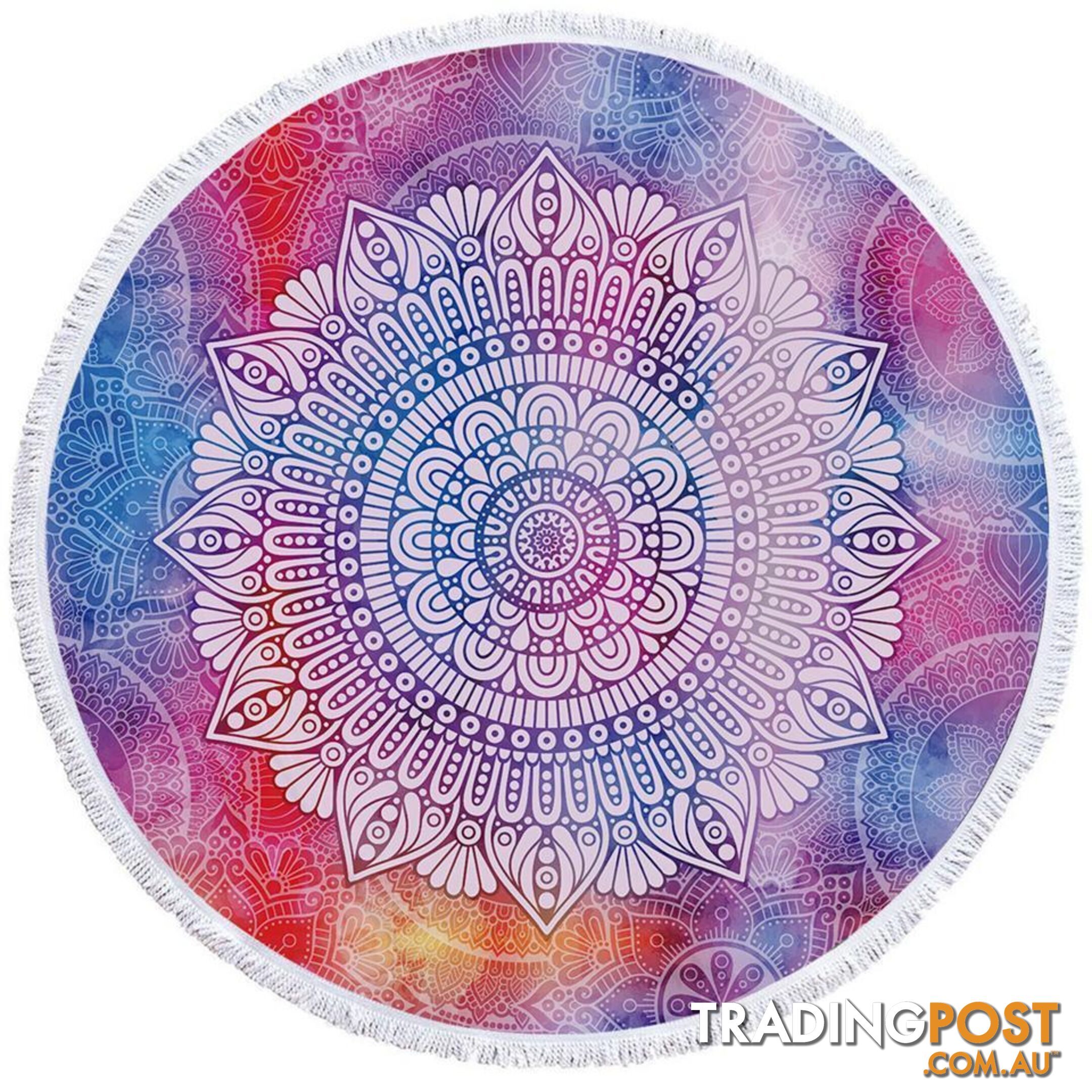 White Mandala Over Purplish Background Beach Towel - Towel - 7427046324564