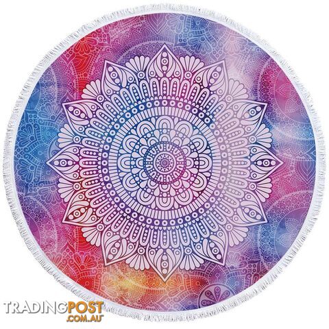 White Mandala Over Purplish Background Beach Towel - Towel - 7427046324564