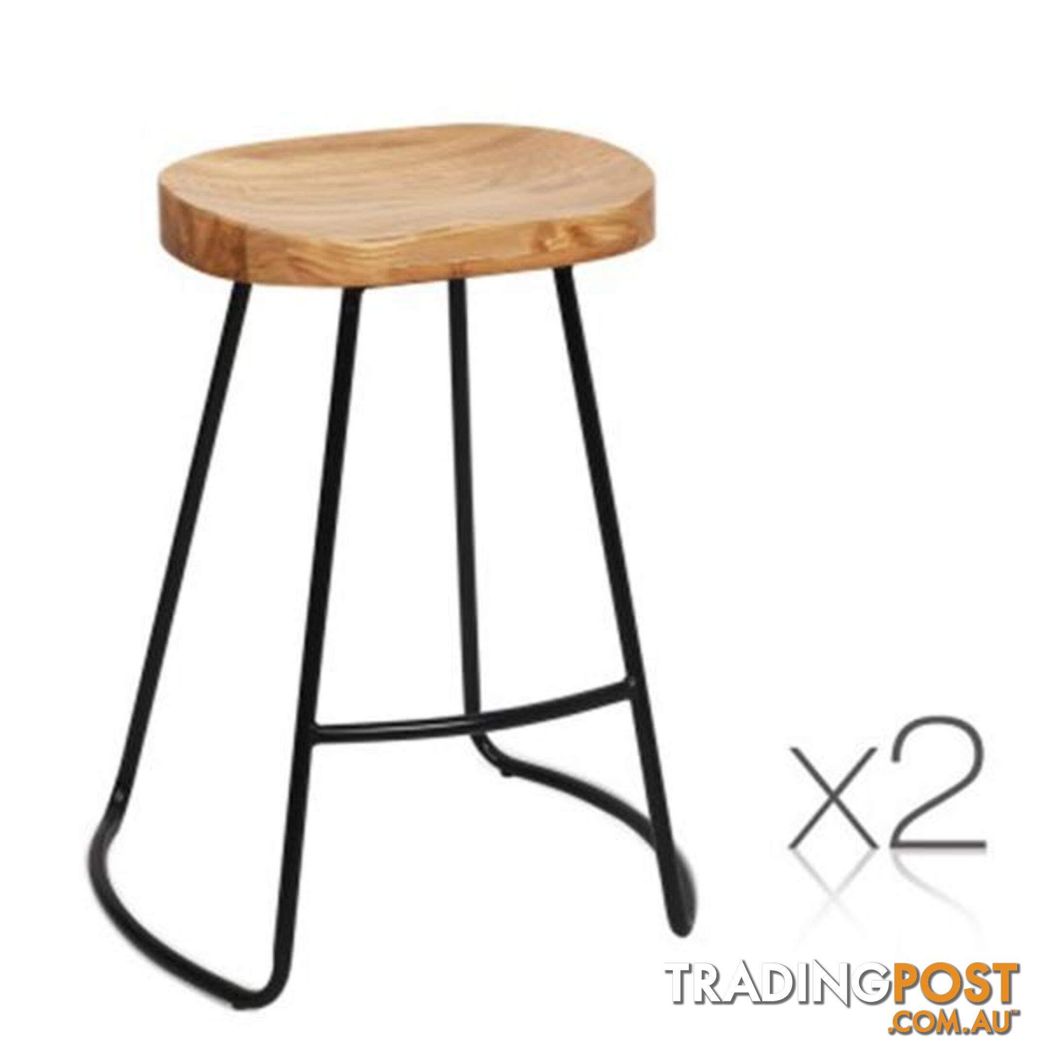 65 Cm Steel Bar Stools With Wooden Seat (Set of 2) - Artiss - 4344744397344
