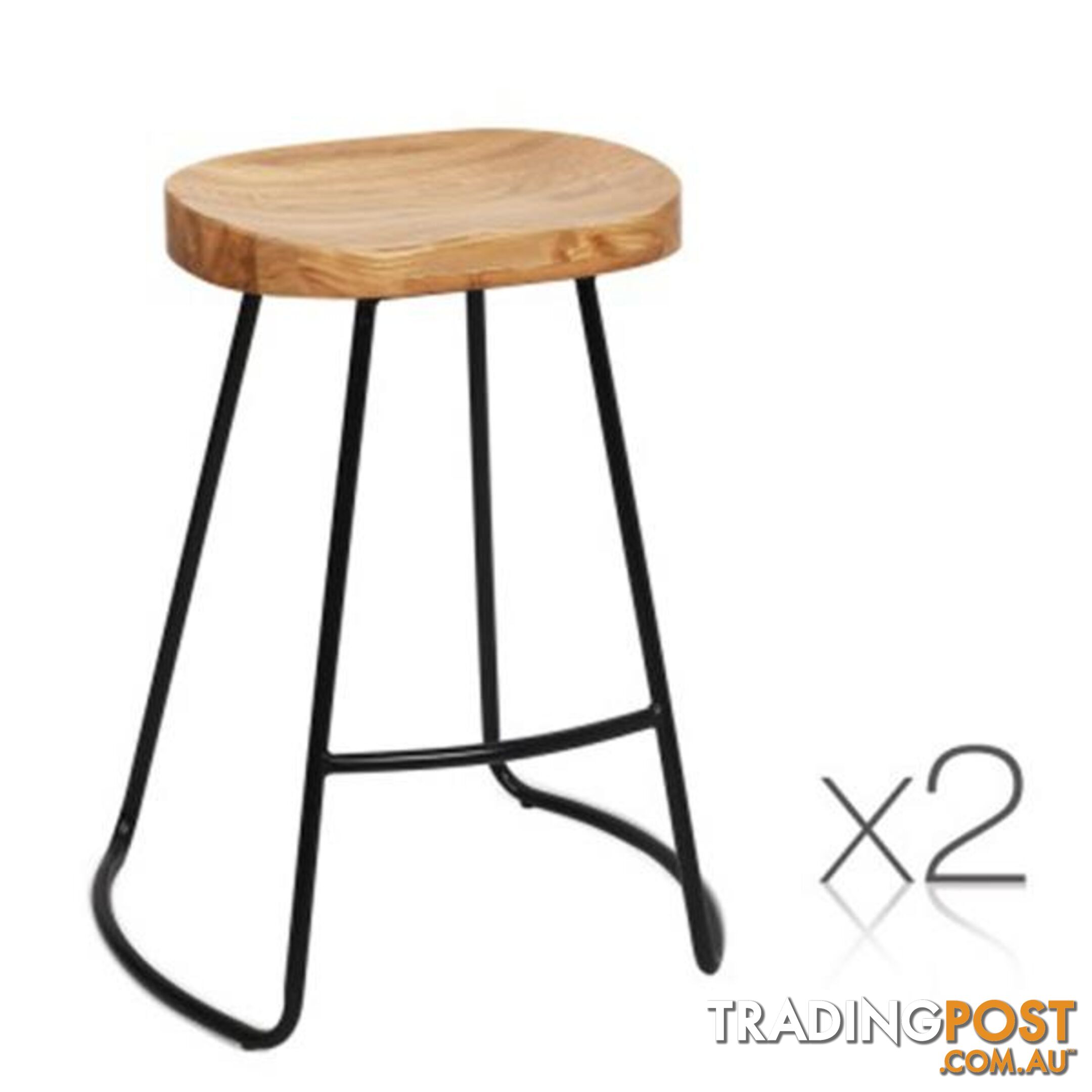 65 Cm Steel Bar Stools With Wooden Seat (Set of 2) - Artiss - 4344744397344