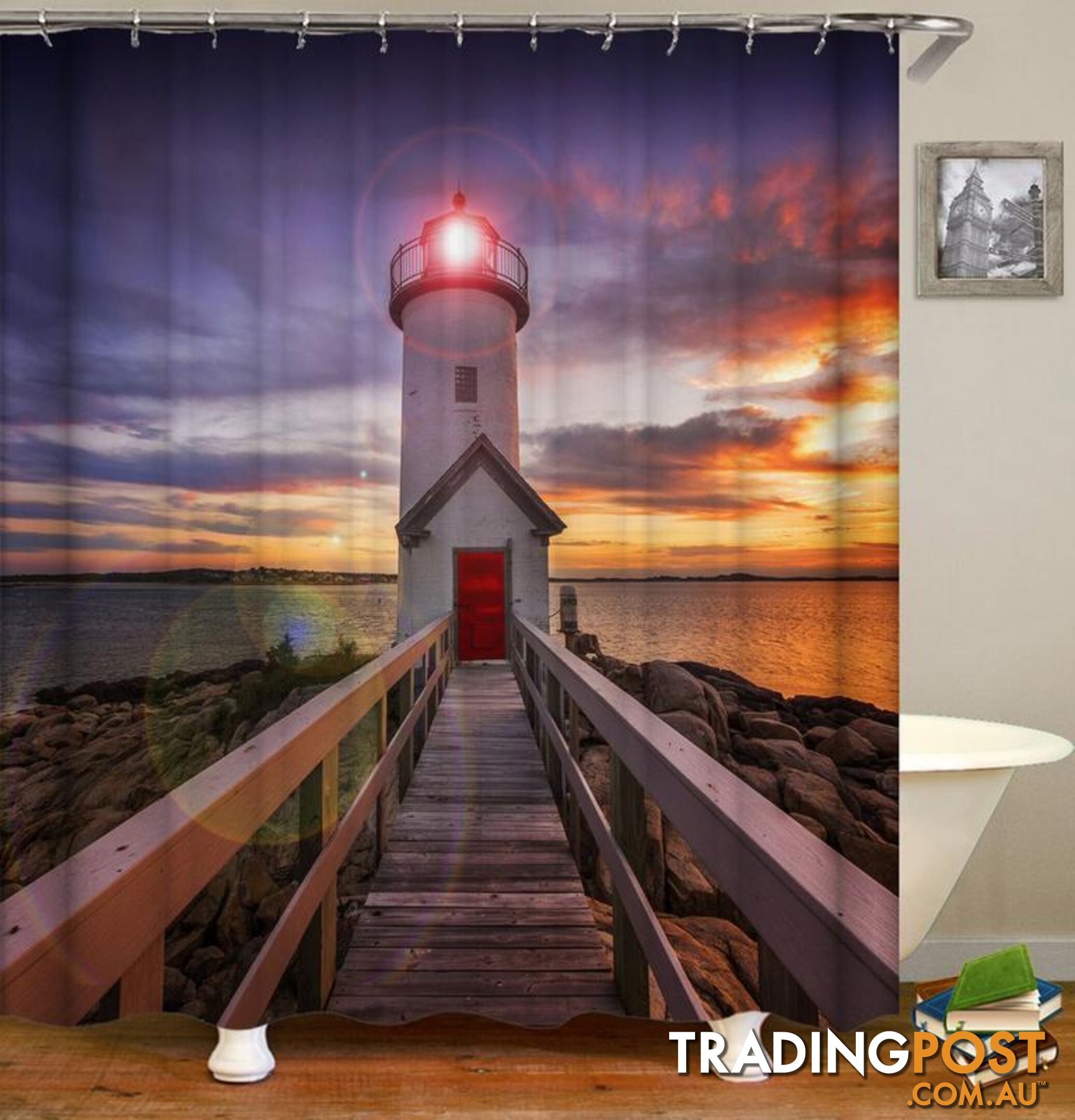 Lighthouse Sunset Shower Curtain - Curtain - 7427045909076