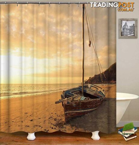 Abandoned Sailboat On The Beach Shower Curtain - Curtain - 7427046069762