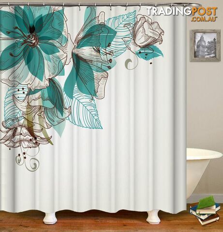Turquoise Flowers Shower Curtain - Curtain - 7427005906312
