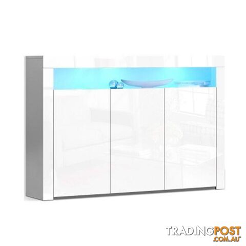 Buffet Sideboard Cabinet Storage Led High Gloss Cupboard 3 Doors White - Artiss - 9355720095074