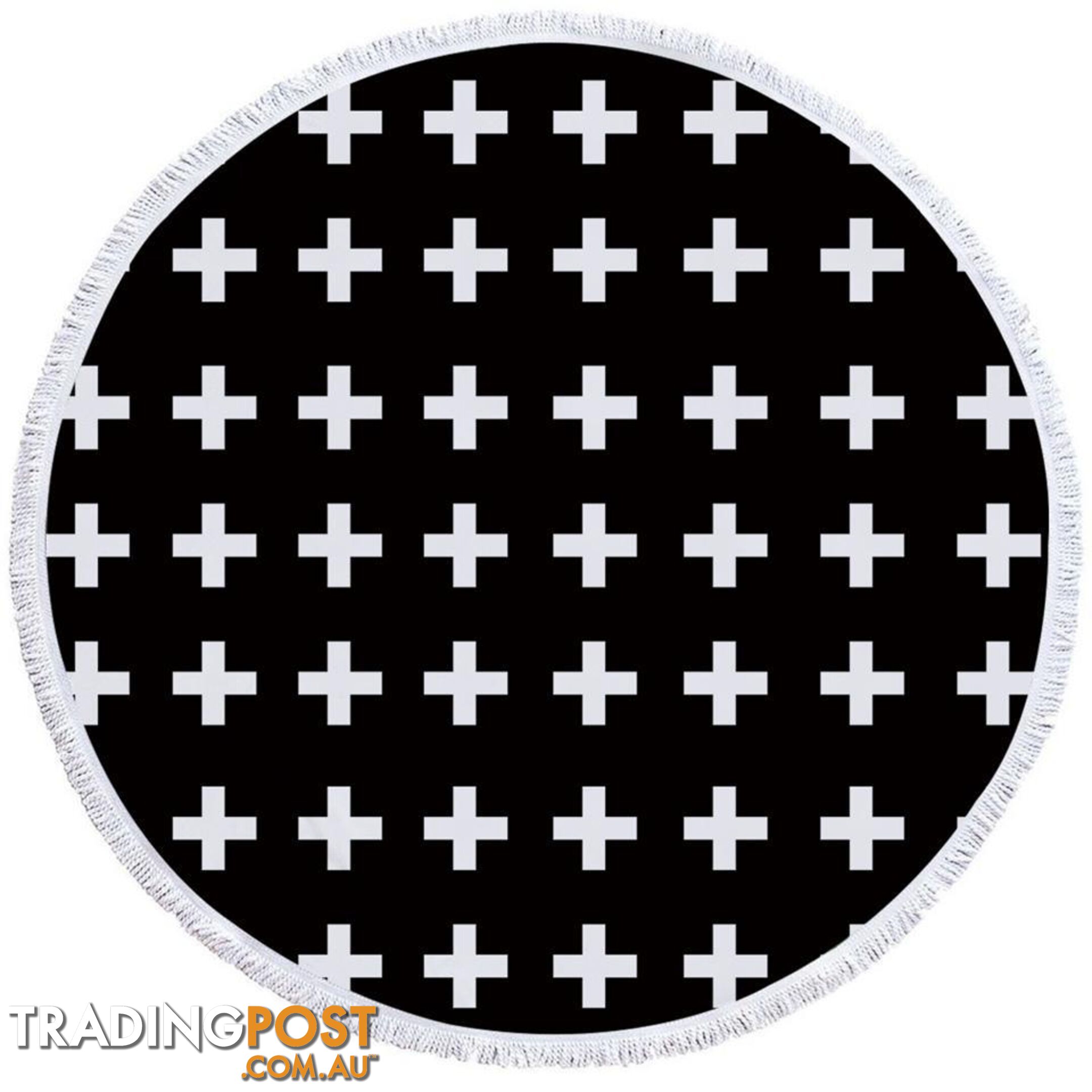 White Cross Over Black Beach Towel - Towel - 7427046325608