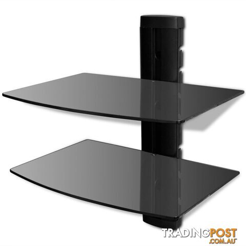 2-Tier Wall Mounted Glass DVD Shelf - Black - Unbranded - 4326500419392