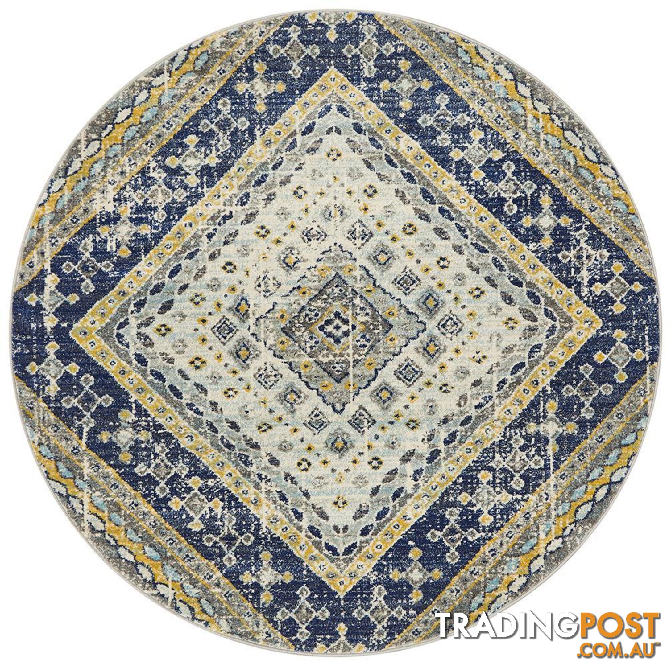 Babylon Round Diamond Navy Rug - Unbranded - 9375321874502