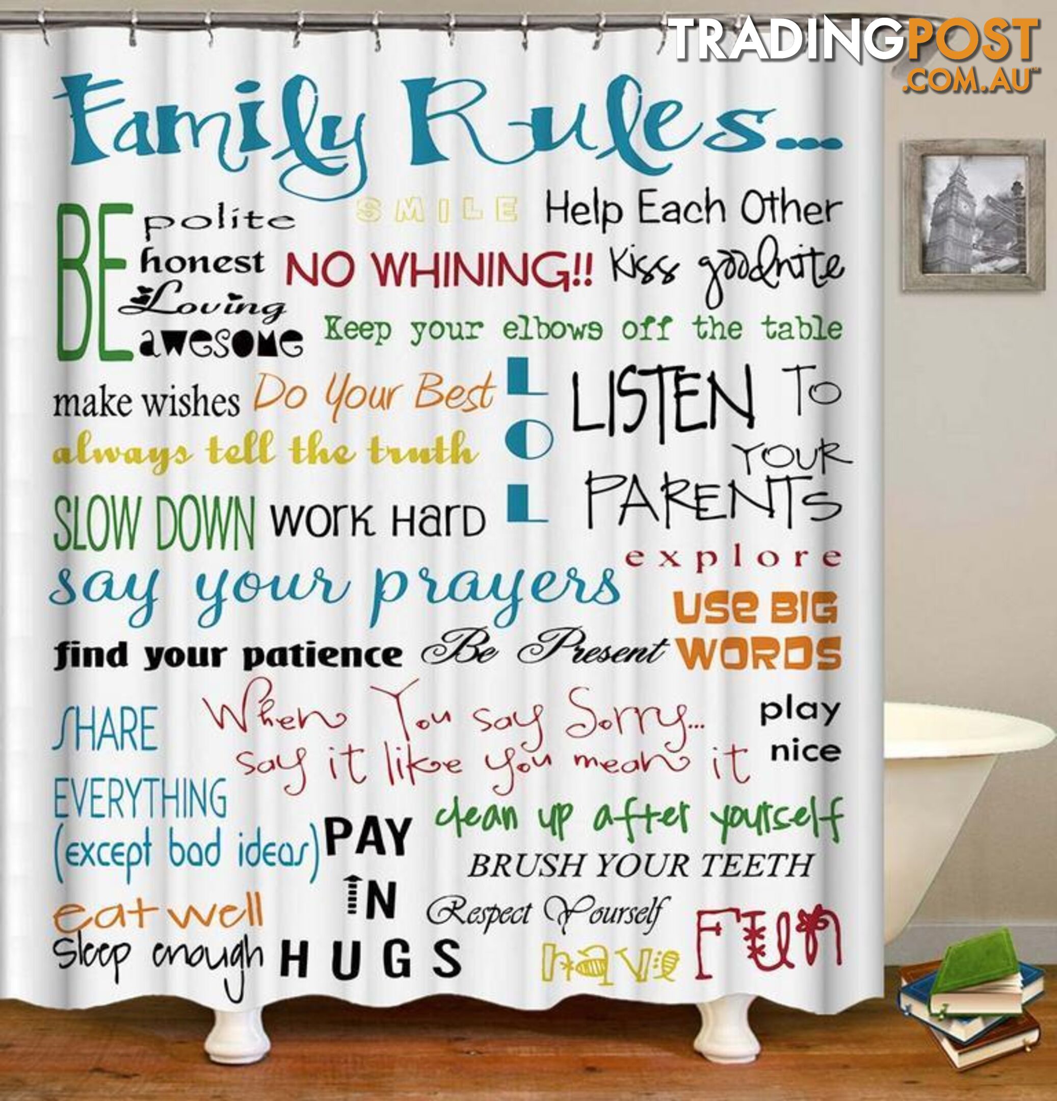 Family Rules Shower Curtain - Curtain - 7427046137010