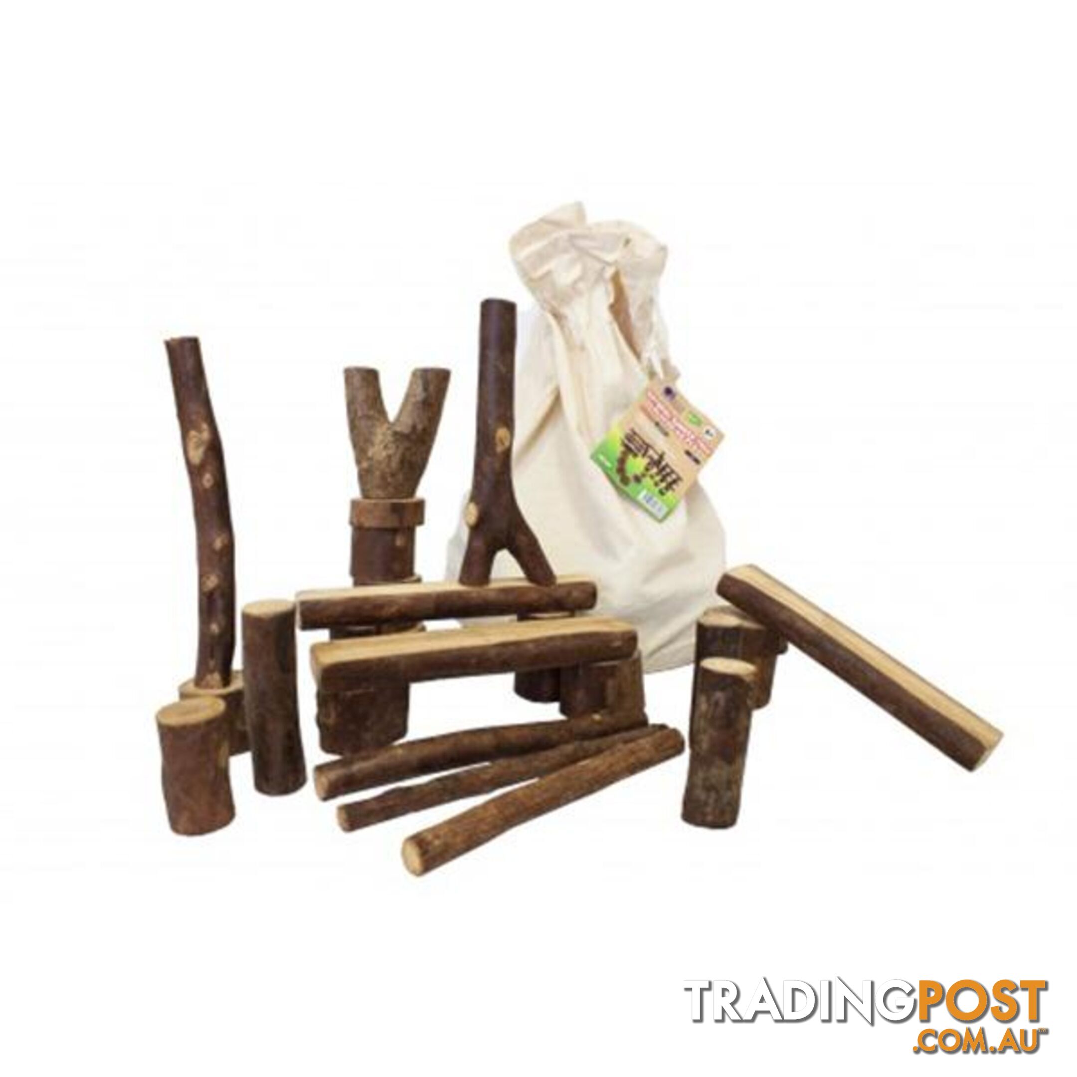 Tree Blocks with Natural Bark (42 Pieces) - Qtoys - 4344744387314