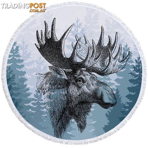 Moose Drawing Beach Towel - Towel - 7427046310703