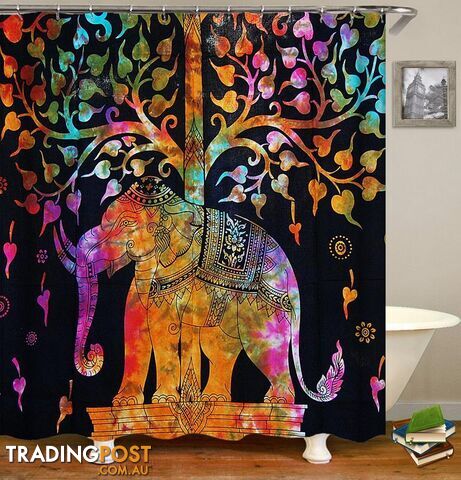 Colorful Indian Elephant Statue Shower Curtain - Curtain - 7427046029452