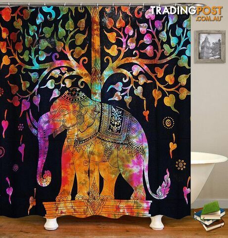 Colorful Indian Elephant Statue Shower Curtain - Curtain - 7427046029452