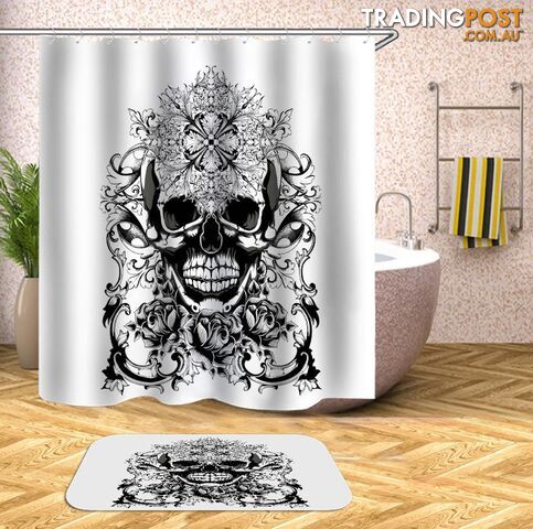 Black And White Oriental Skull Shower Curtain - Curtain - 7427046028714