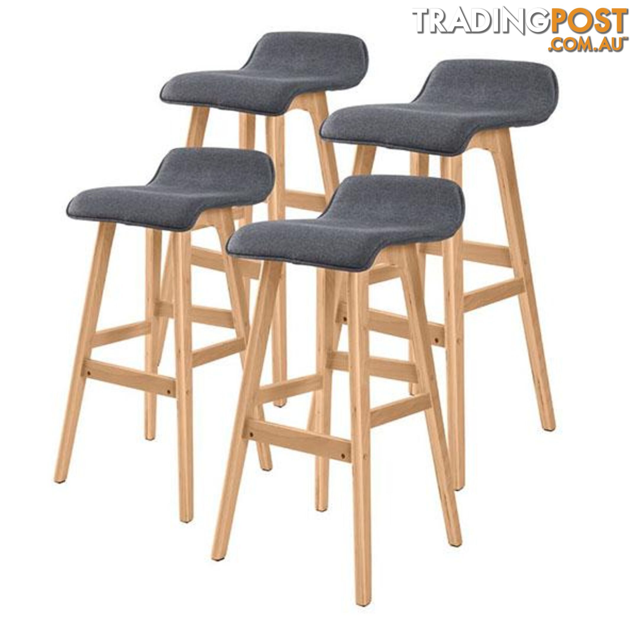 4X 74Cm Oak Wood Bar Stool Fabric Sophia Grey - Unbranded - 9352338008540