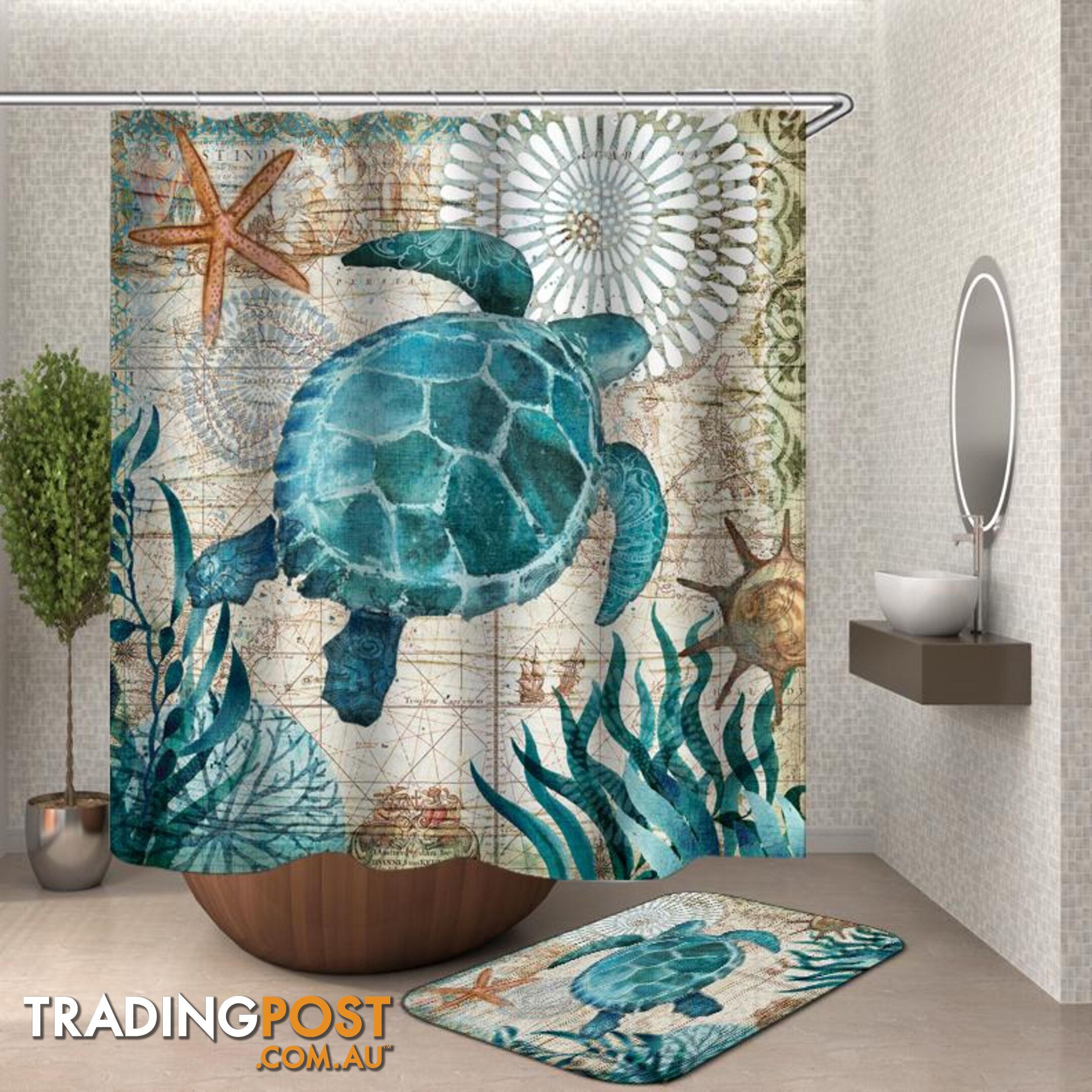 Vintage Map Turtle Shower Curtain - Curtain - 7427046125581