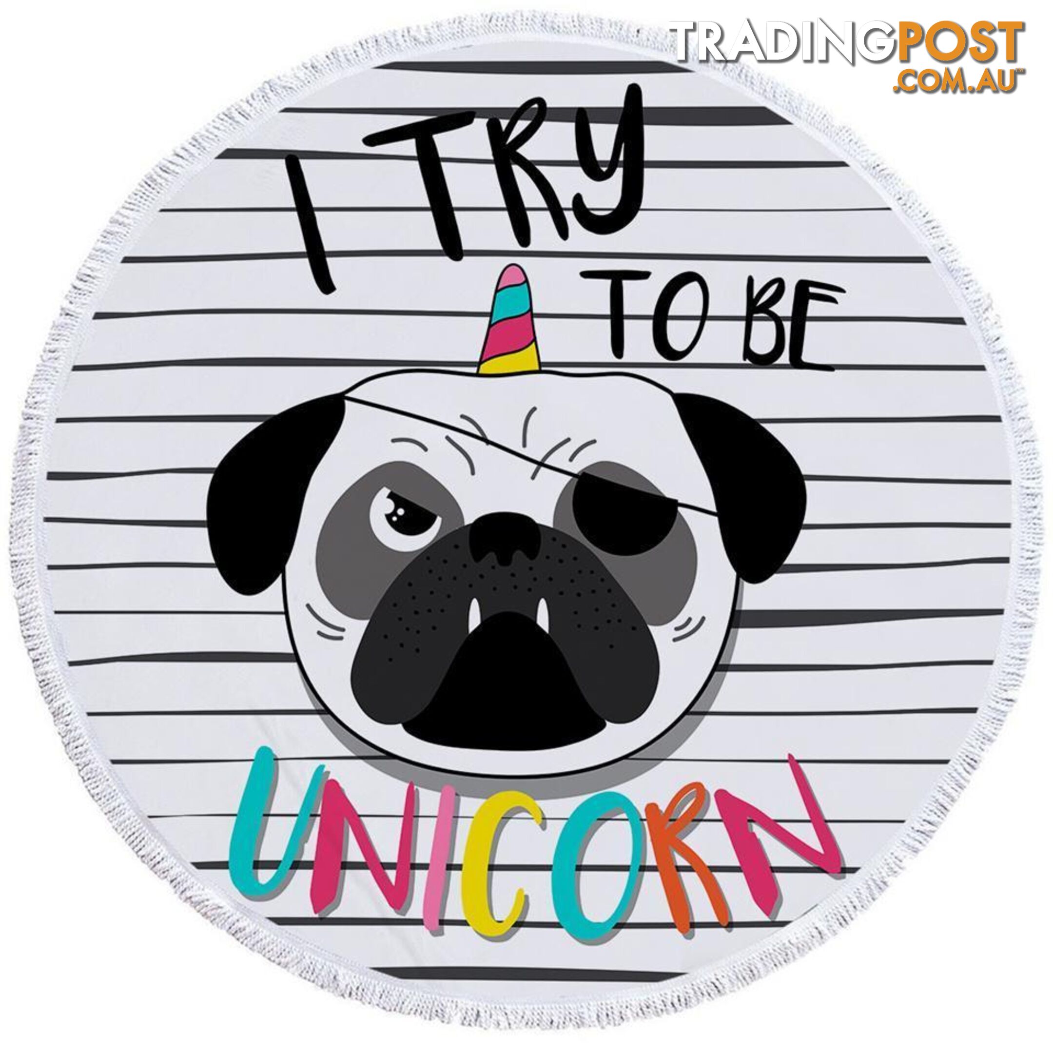 Tough Unicorn Pug Beach Towel - Towel - 7427046309974