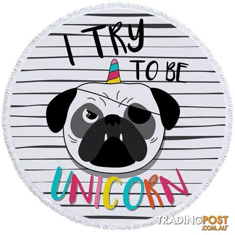 Tough Unicorn Pug Beach Towel - Towel - 7427046309974