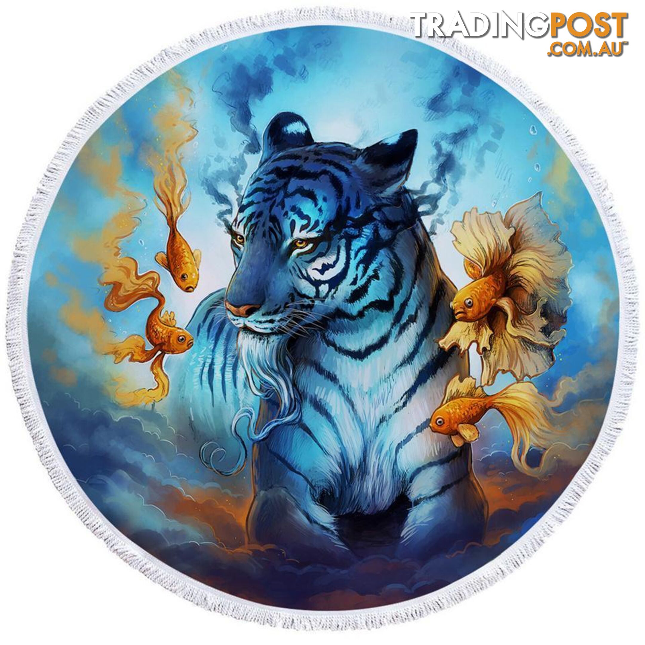 Blue Tiger and Fish Beach Towel - Towel - 7427046328999