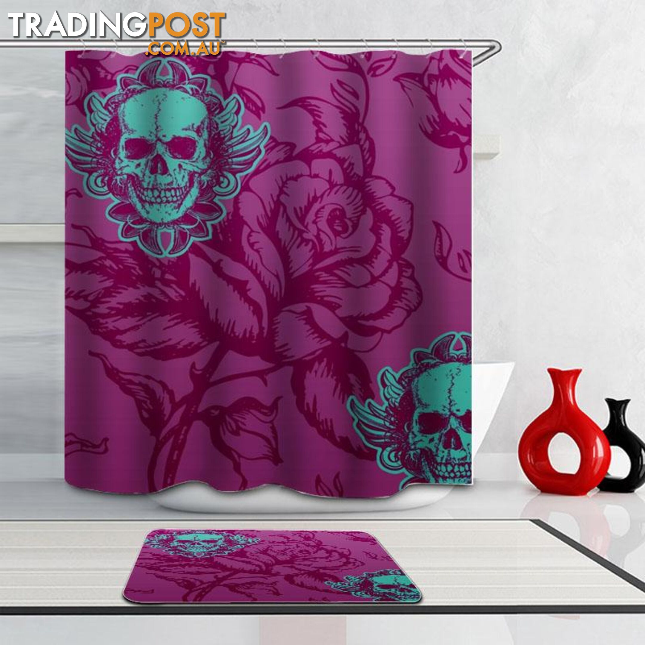 Purple Rose And Skulls Shower Curtain - Curtain - 7427046040730