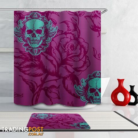 Purple Rose And Skulls Shower Curtain - Curtain - 7427046040730