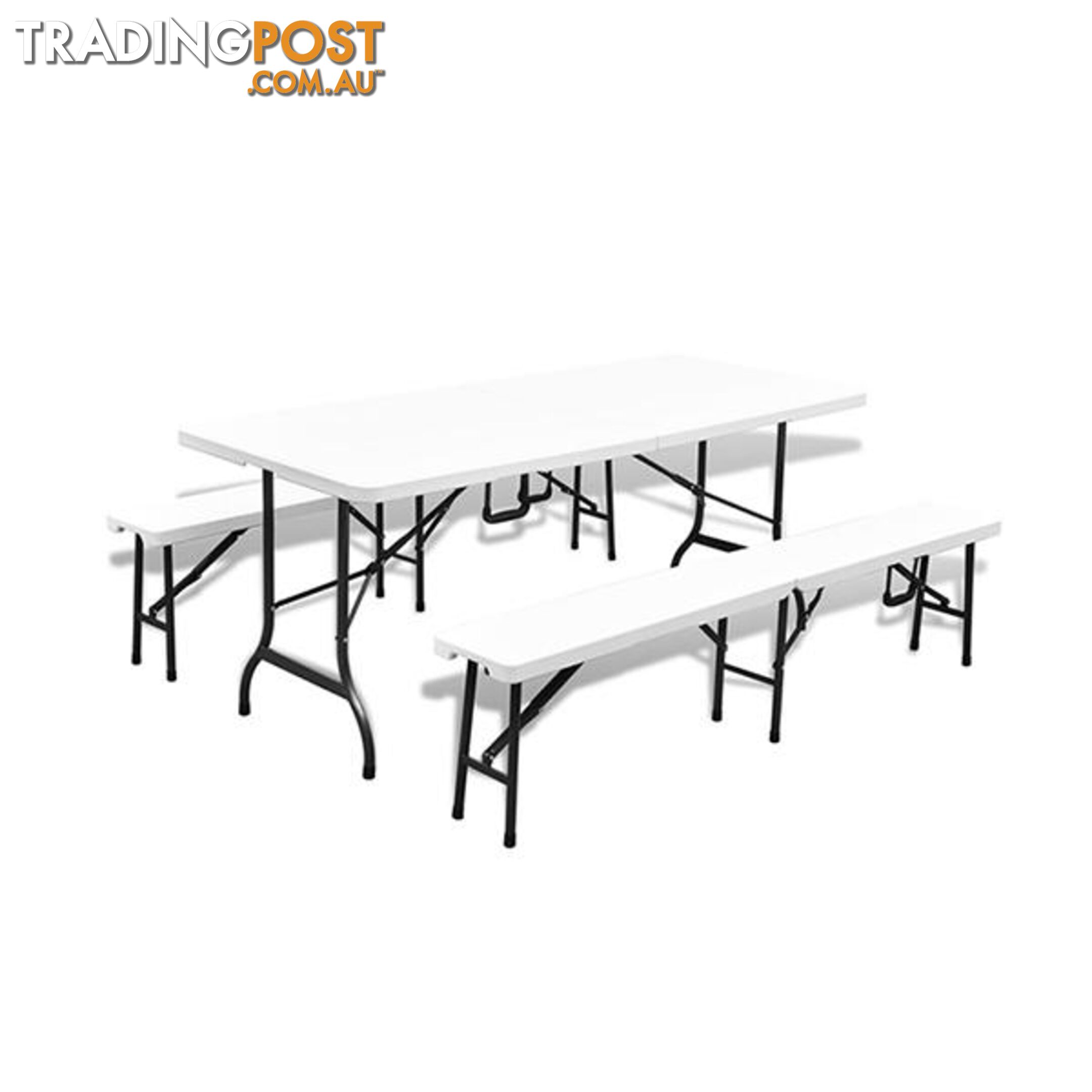 Folding Garden Table With 2 Benches 180 Cm Steel And Hdpe White - Unbranded - 7427046256346