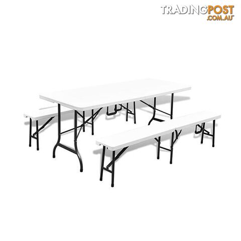 Folding Garden Table With 2 Benches 180 Cm Steel And Hdpe White - Unbranded - 7427046256346