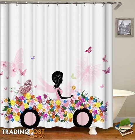Black Figure In A Flowery Car Shower Curtain - Curtains - 7427045955660
