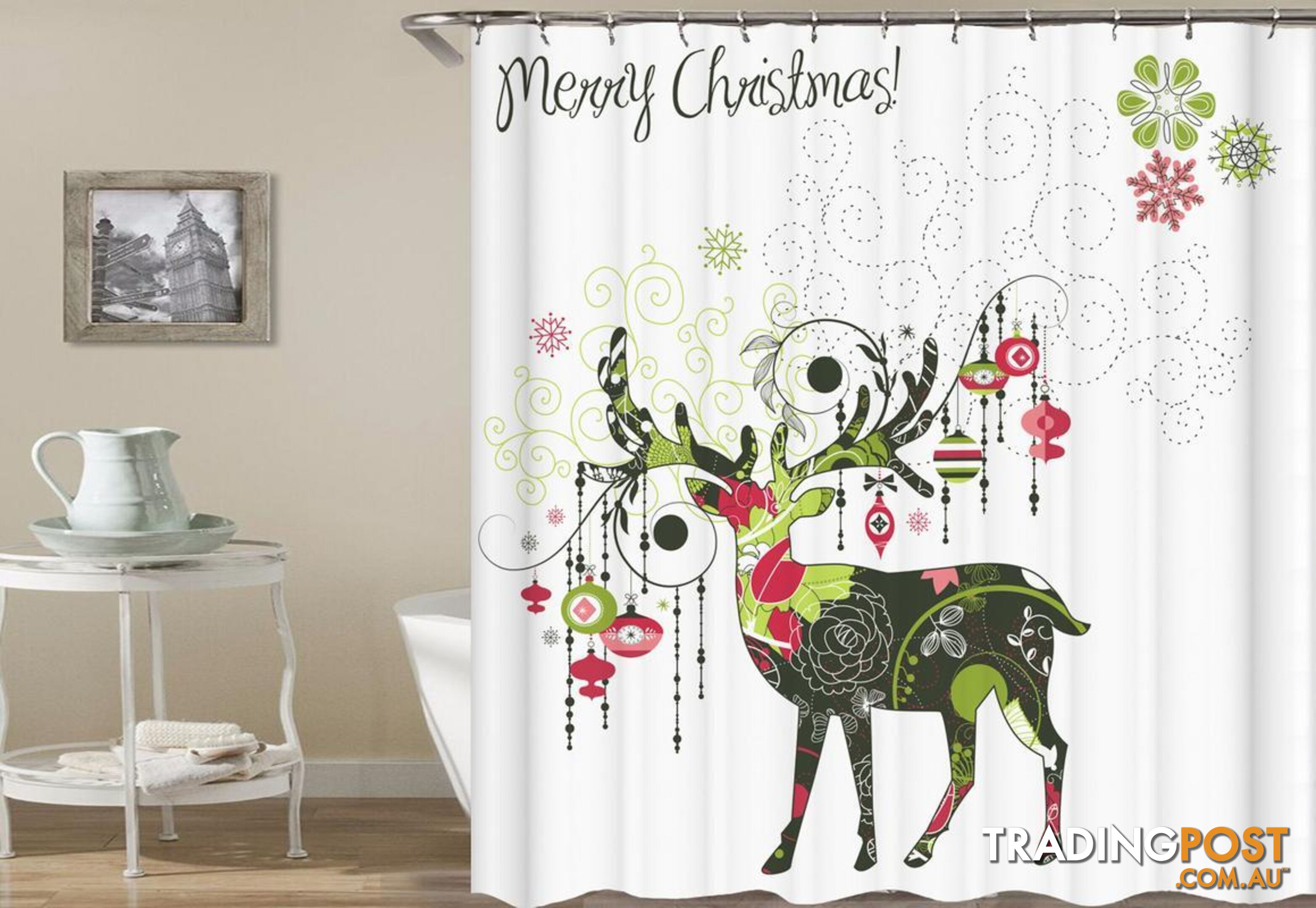 Merry Christmas Decorative Reindeer Shower Curtain - Curtain - 7427046021791