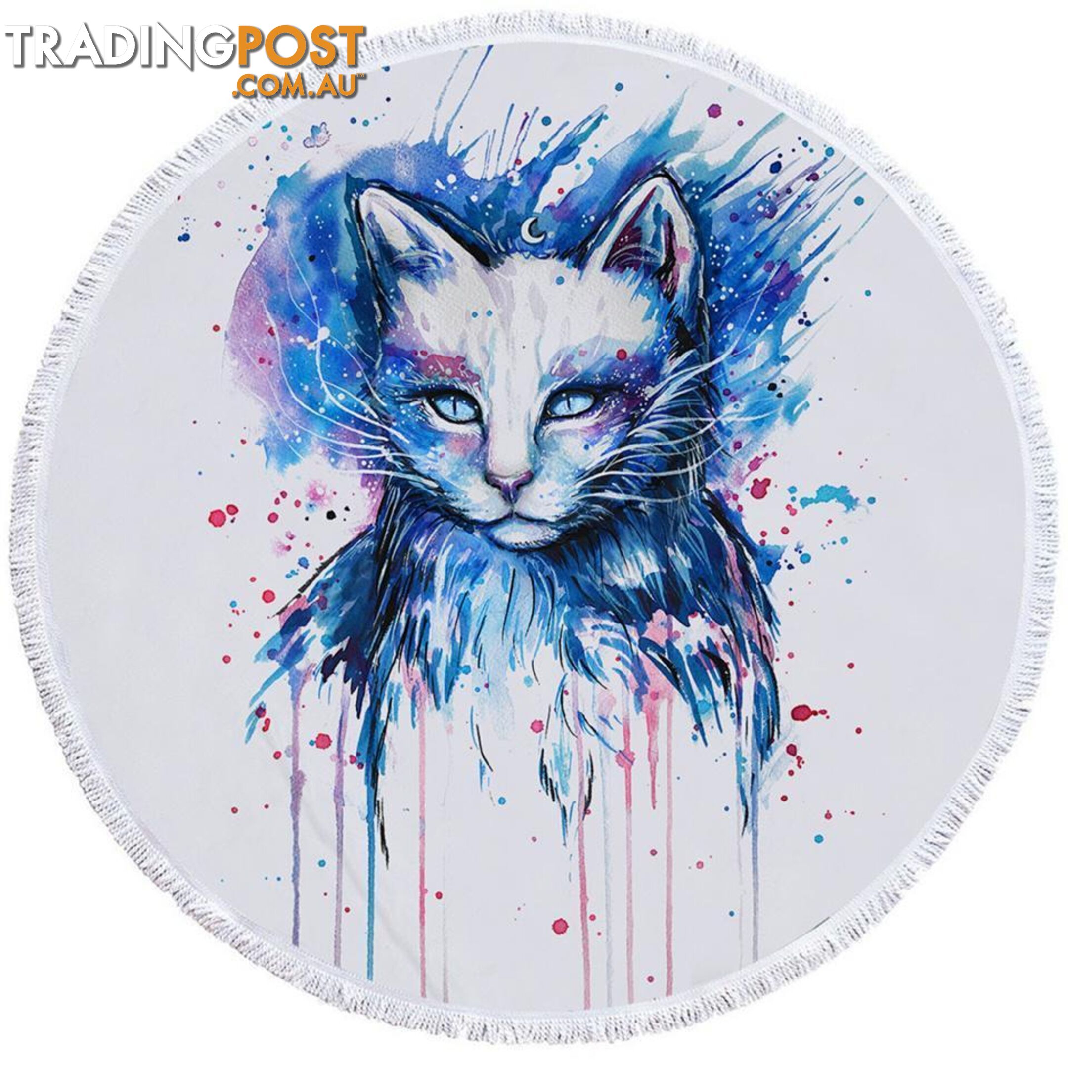 Blue Art Painting Cat Beach Towel - Towel - 7427046330527