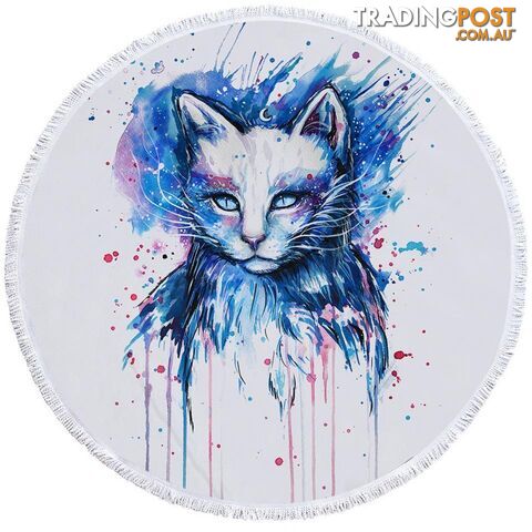 Blue Art Painting Cat Beach Towel - Towel - 7427046330527