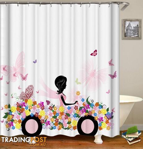 Black Figure In A Flowery Car Shower Curtain - Curtains - 7427045955769