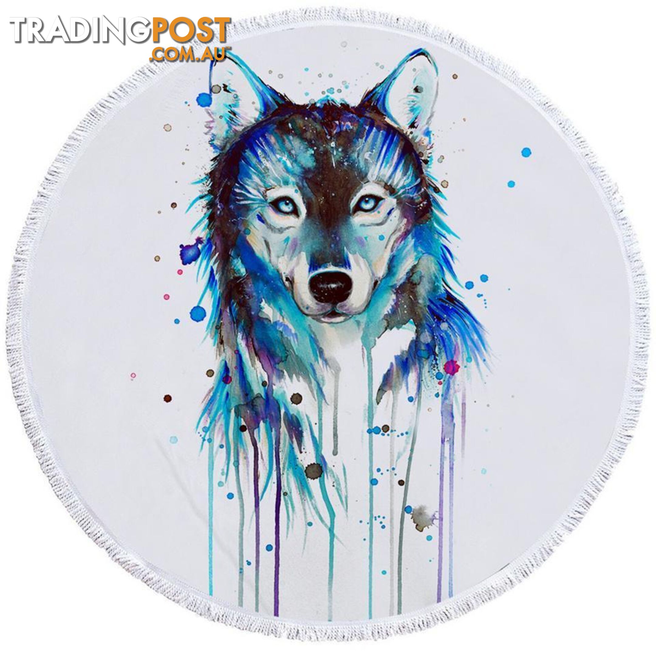 Blue Watercolor Wolf Beach Towel - Towel - 7427046329248