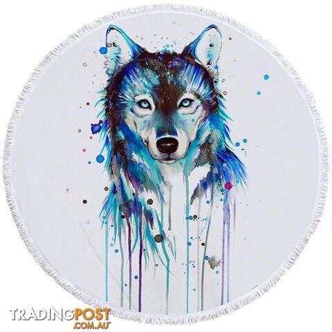 Blue Watercolor Wolf Beach Towel - Towel - 7427046329248