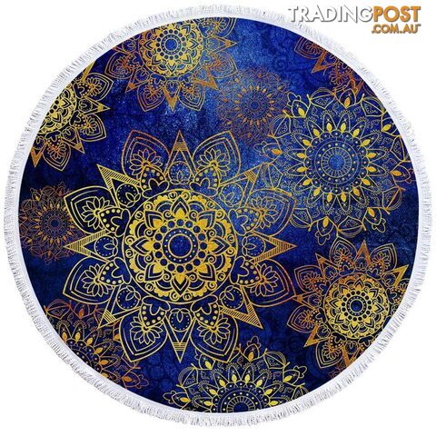 Yellow Star Mandalas Ober Blue Beach Towel - Towel - 7427046322195