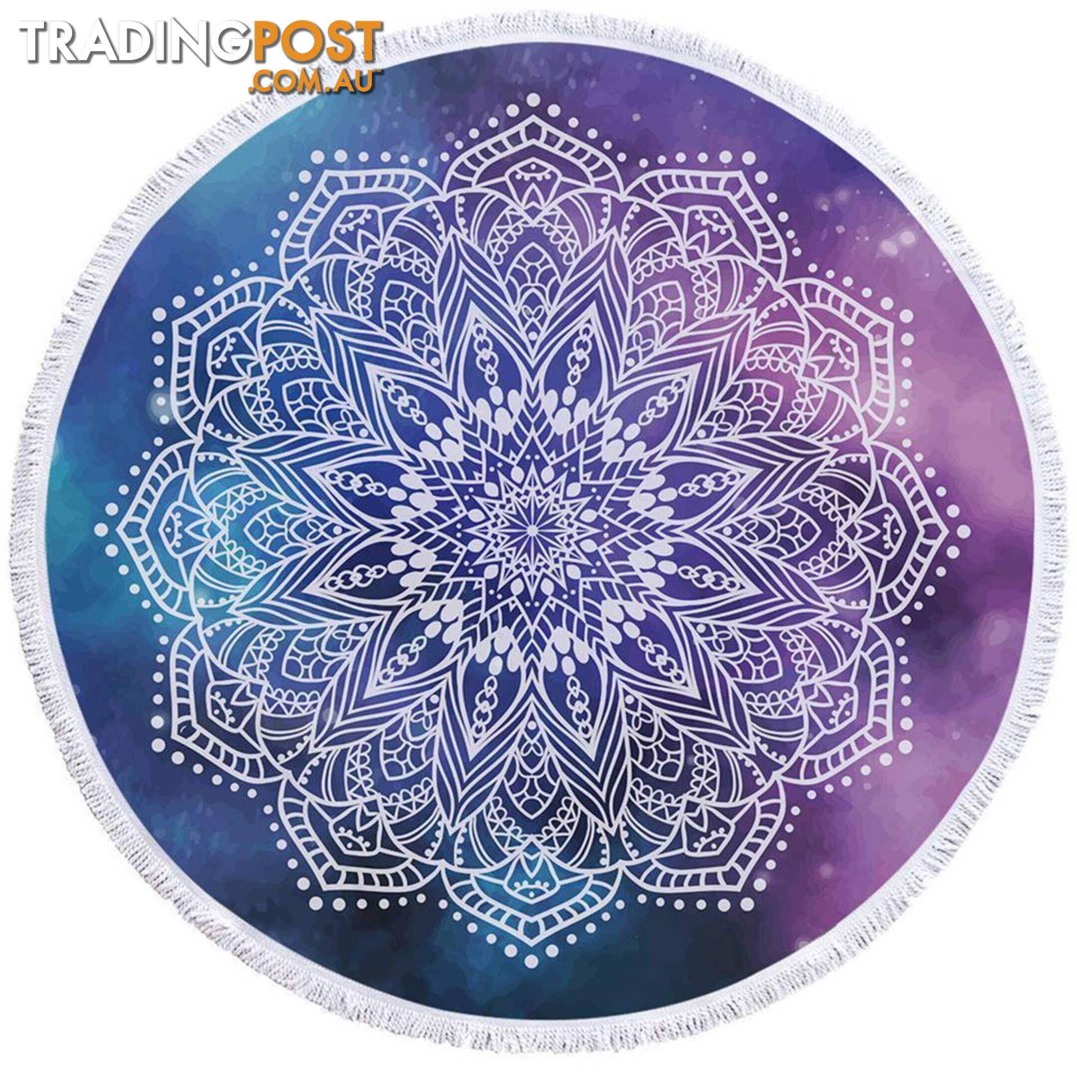 White Mandala Over Space Beach Towel - Towel - 7427046306959