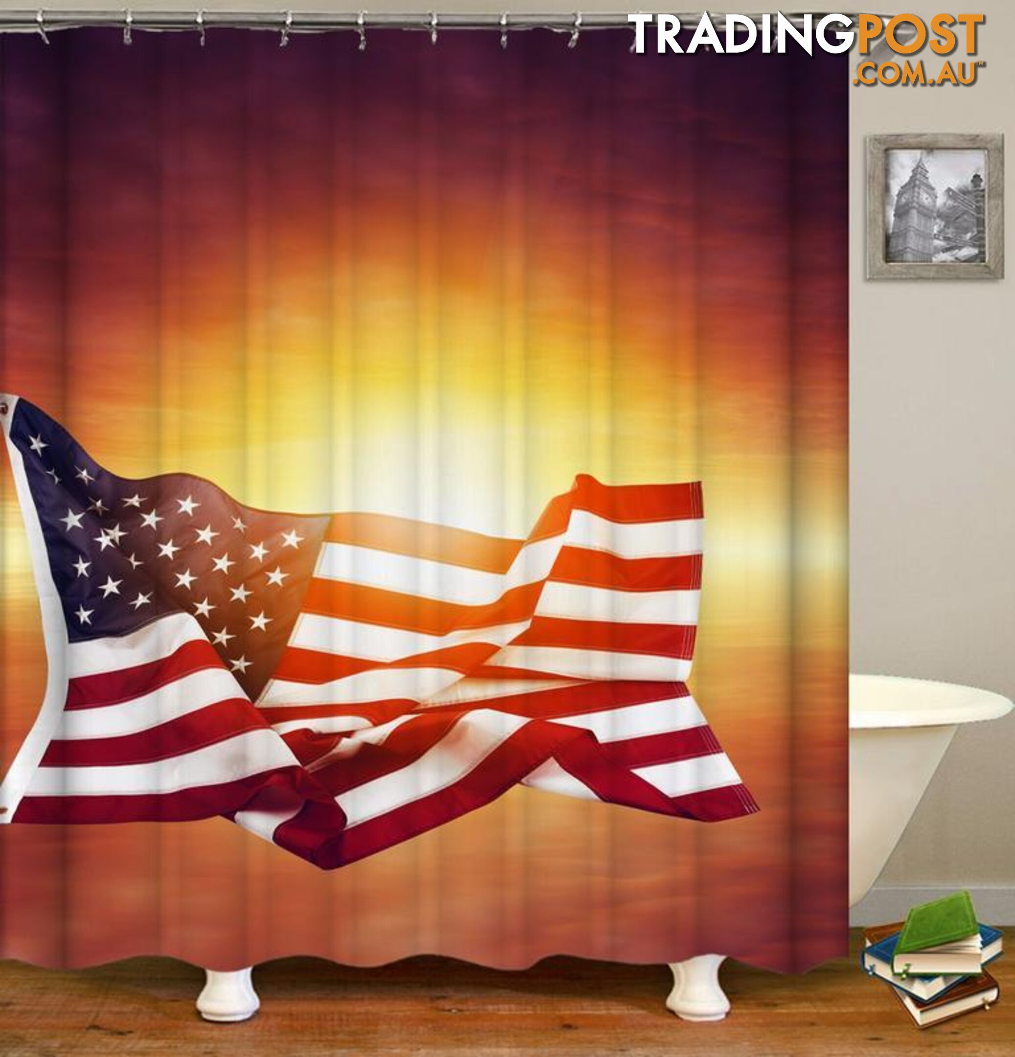 The American Flag Over The Sunset Shower Curtain - Curtain - 7427045914865