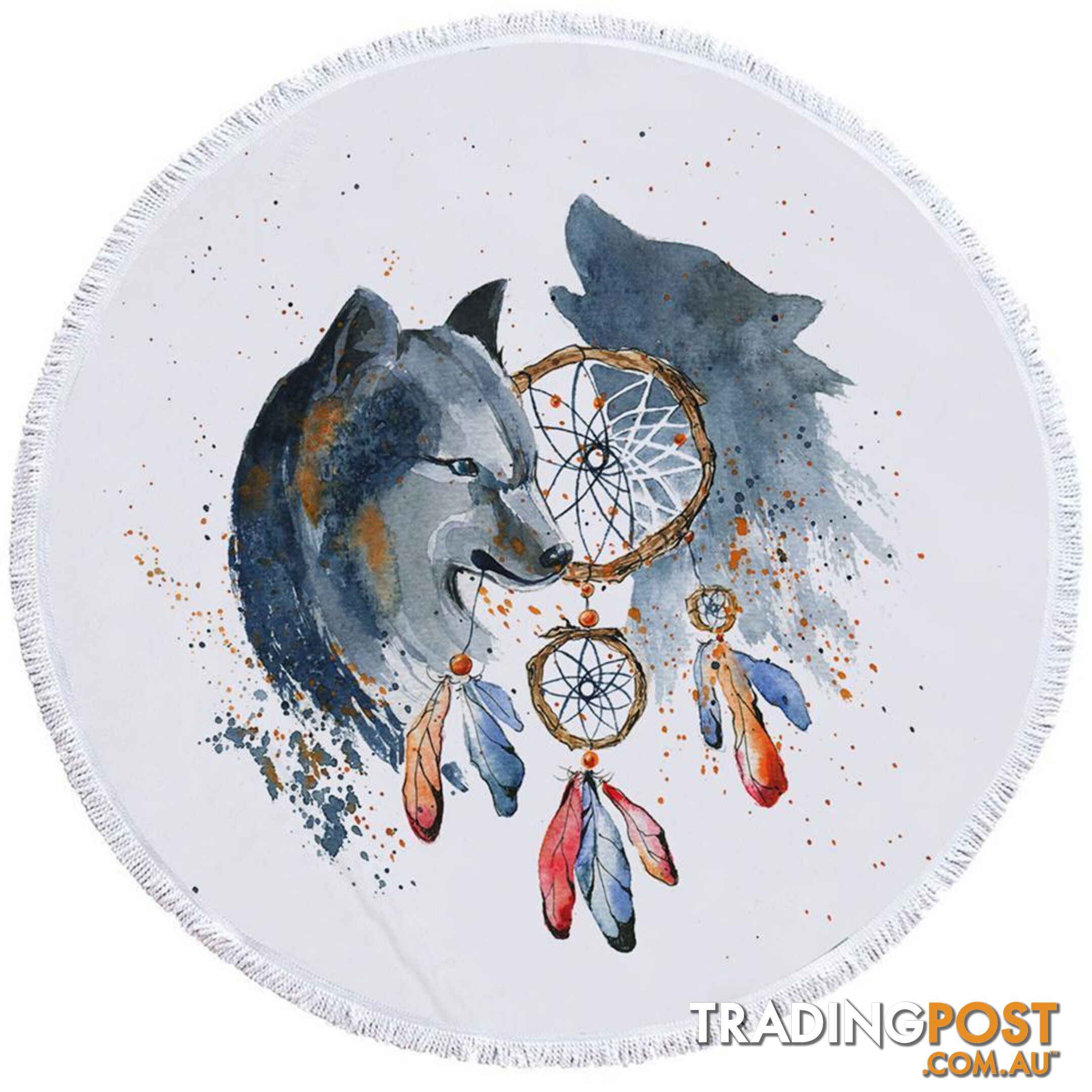 Native American Wolf Painting Beach Towel - Towel - 7427046309400