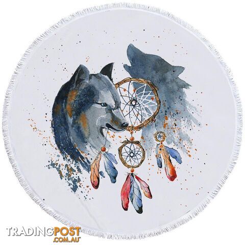 Native American Wolf Painting Beach Towel - Towel - 7427046309400