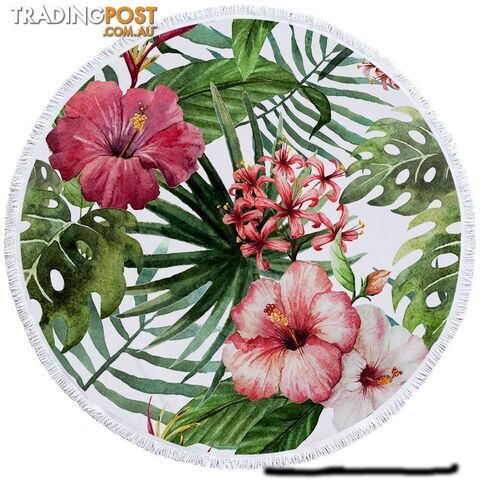 Hibiscus and Tropical Leaves Beach Towel - Towel - 7427046320696