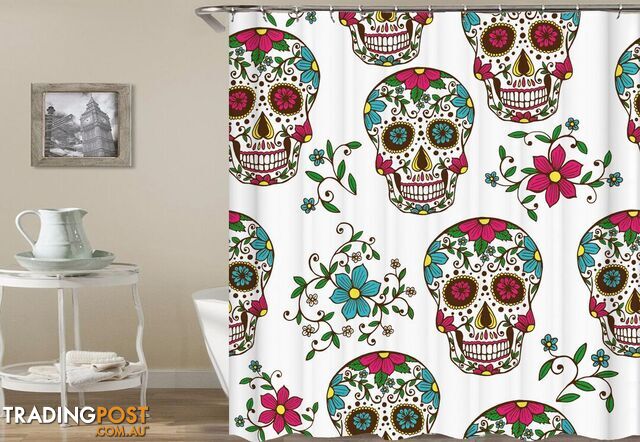 Colorful Blooming Skulls Shower Curtain - Curtain - 7427005910081