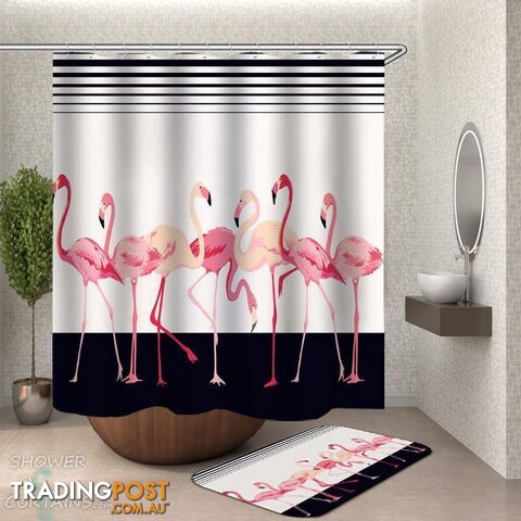 Flamingos Over Black and White Shower Curtain - Curtain - 7427046299282