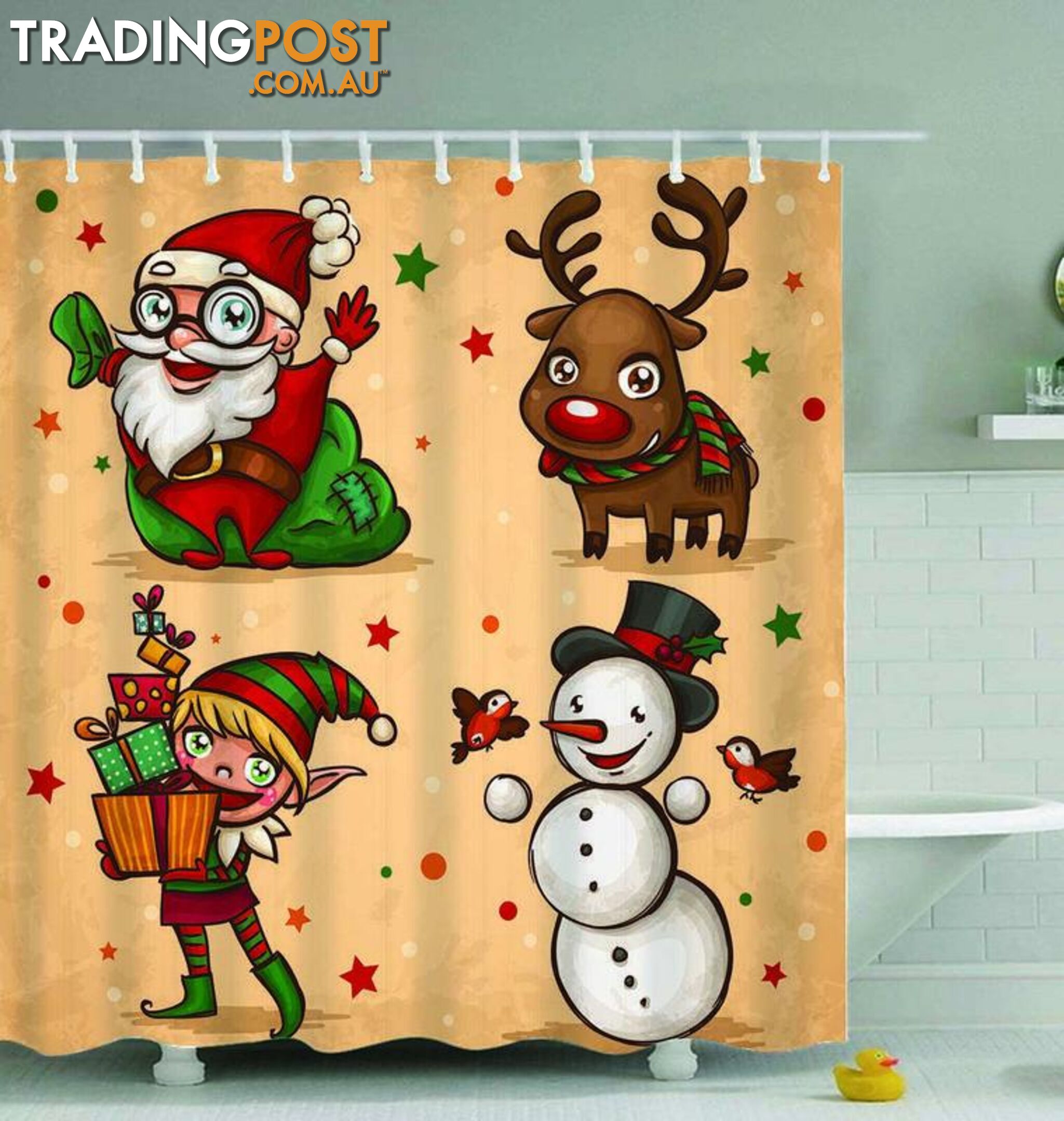 Christmas Characters Painting Shower Curtain - Curtains - 7427046064415