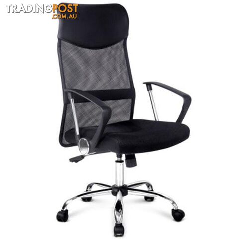 PU Leather Mesh High Back Office Chair - Black - Unbranded - 4326500256171