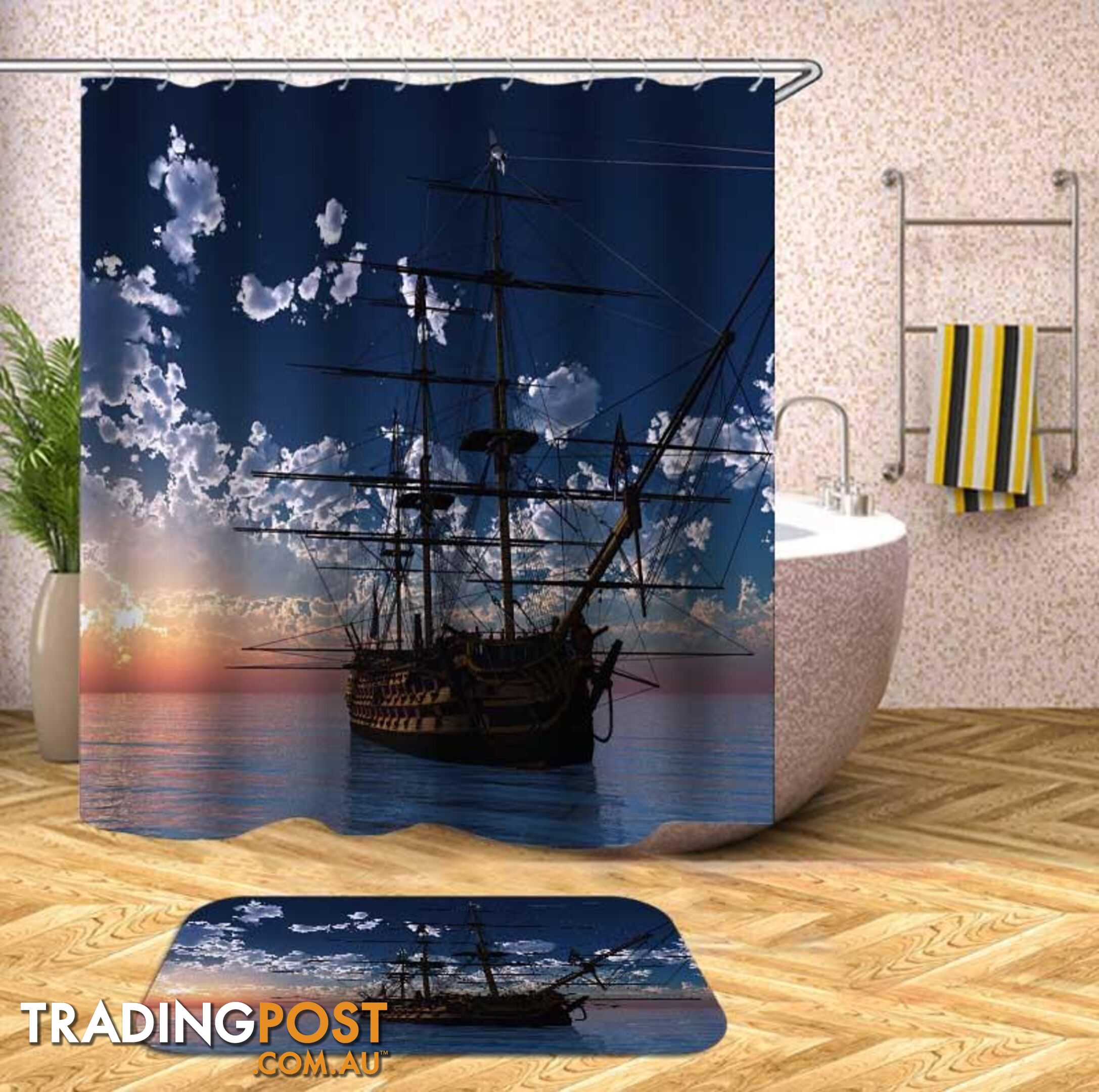 Sailing Ship On The Open Sea Shower Curtain - Curtain - 7427046050838