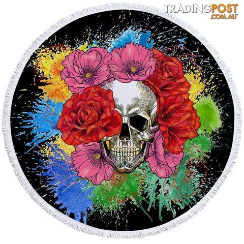 Colorful Flowers Skull Beach Towel - Towel - 7427046314213