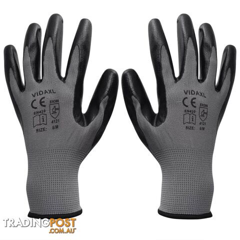 Work Gloves Nitrile 24 Pairs Grey And Black Size 8/M - Unbranded - 7427046394017