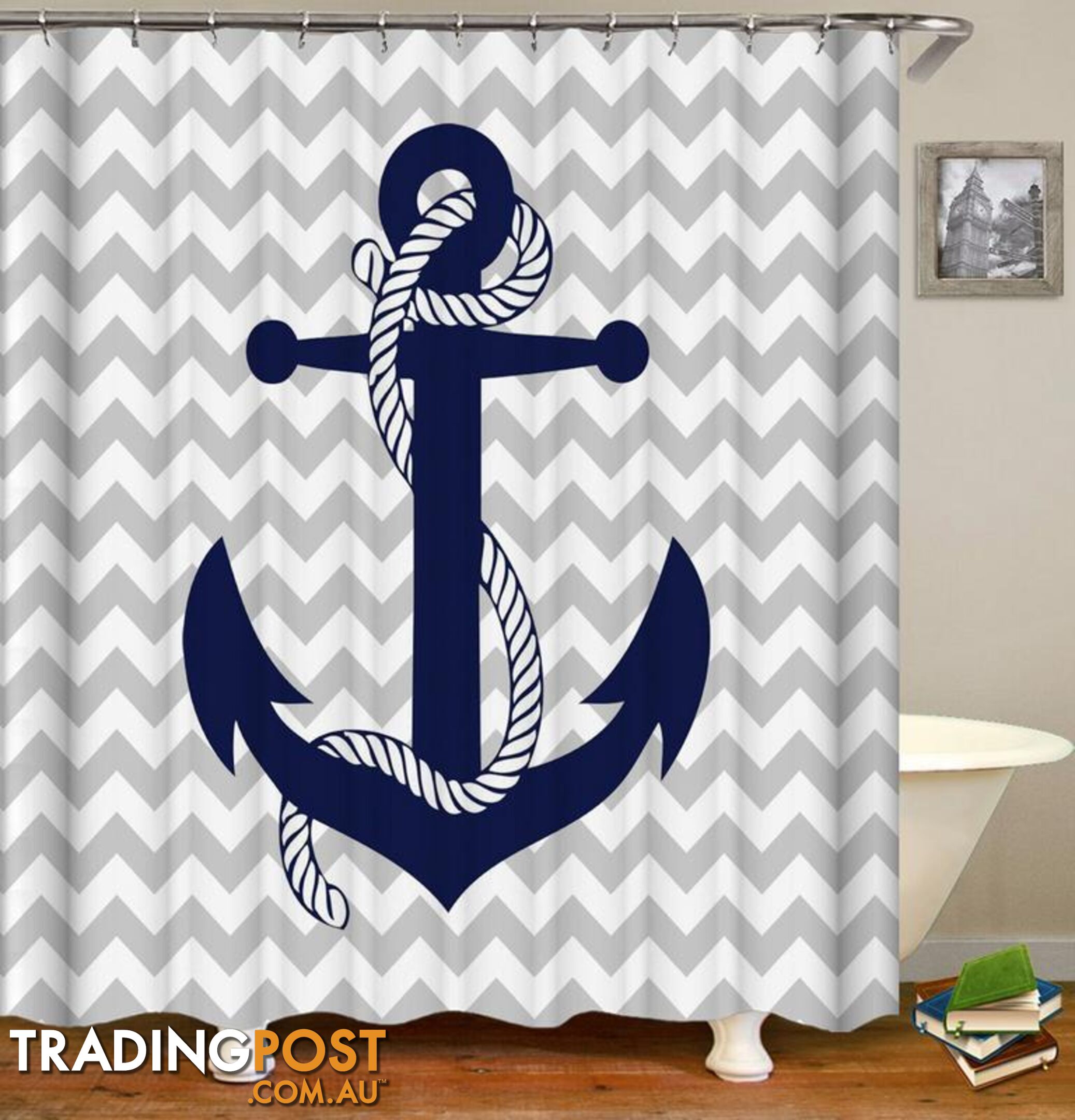 Anchor Wavy Background Shower Curtain - Curtain - 7427045904149