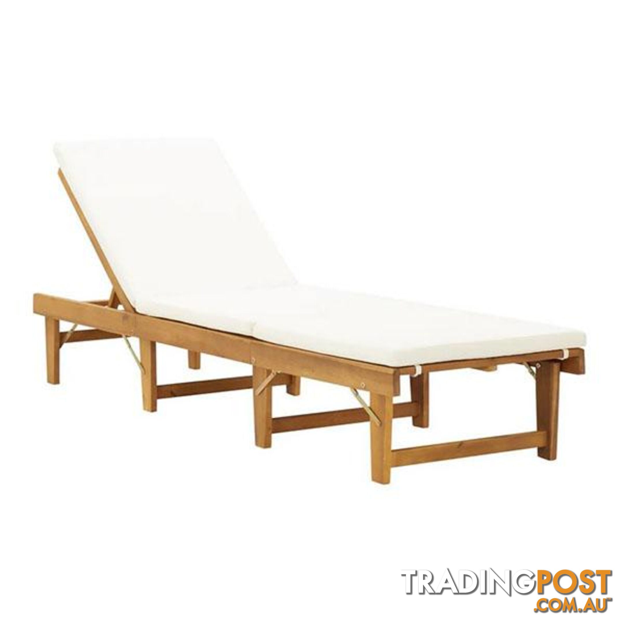 Folding Sun Lounger With Cream White Cushion Solid Acacia Wood - Unbranded - 8719883732350