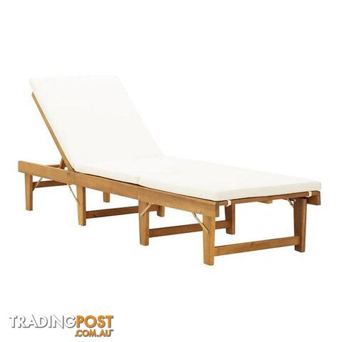 Folding Sun Lounger With Cream White Cushion Solid Acacia Wood - Unbranded - 8719883732350