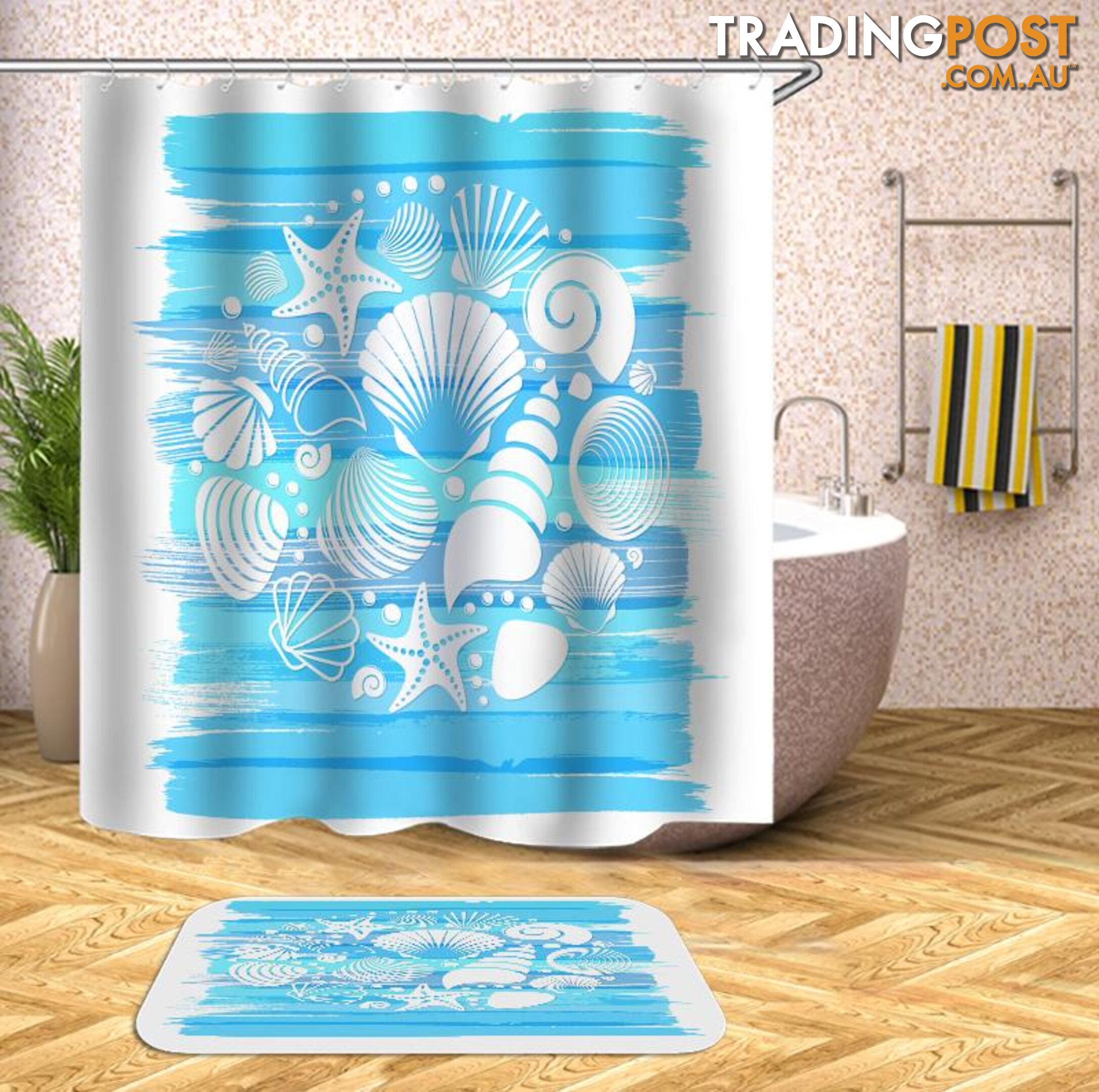 Seashells Mix Over The Blue Shower Curtain - Curtains - 7427045949409